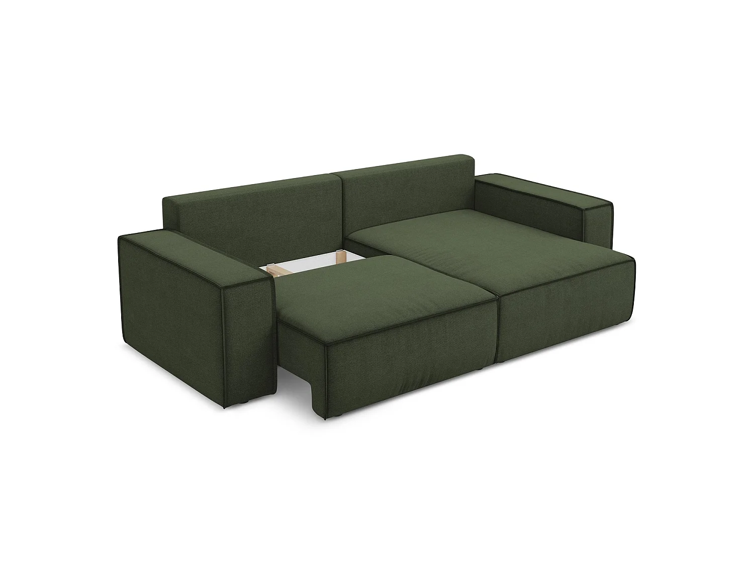 2-Sitzer Ecksofa mit Schlaffunktion - Ecke Rechts - Strukturstoff - Olive - LIVORNO