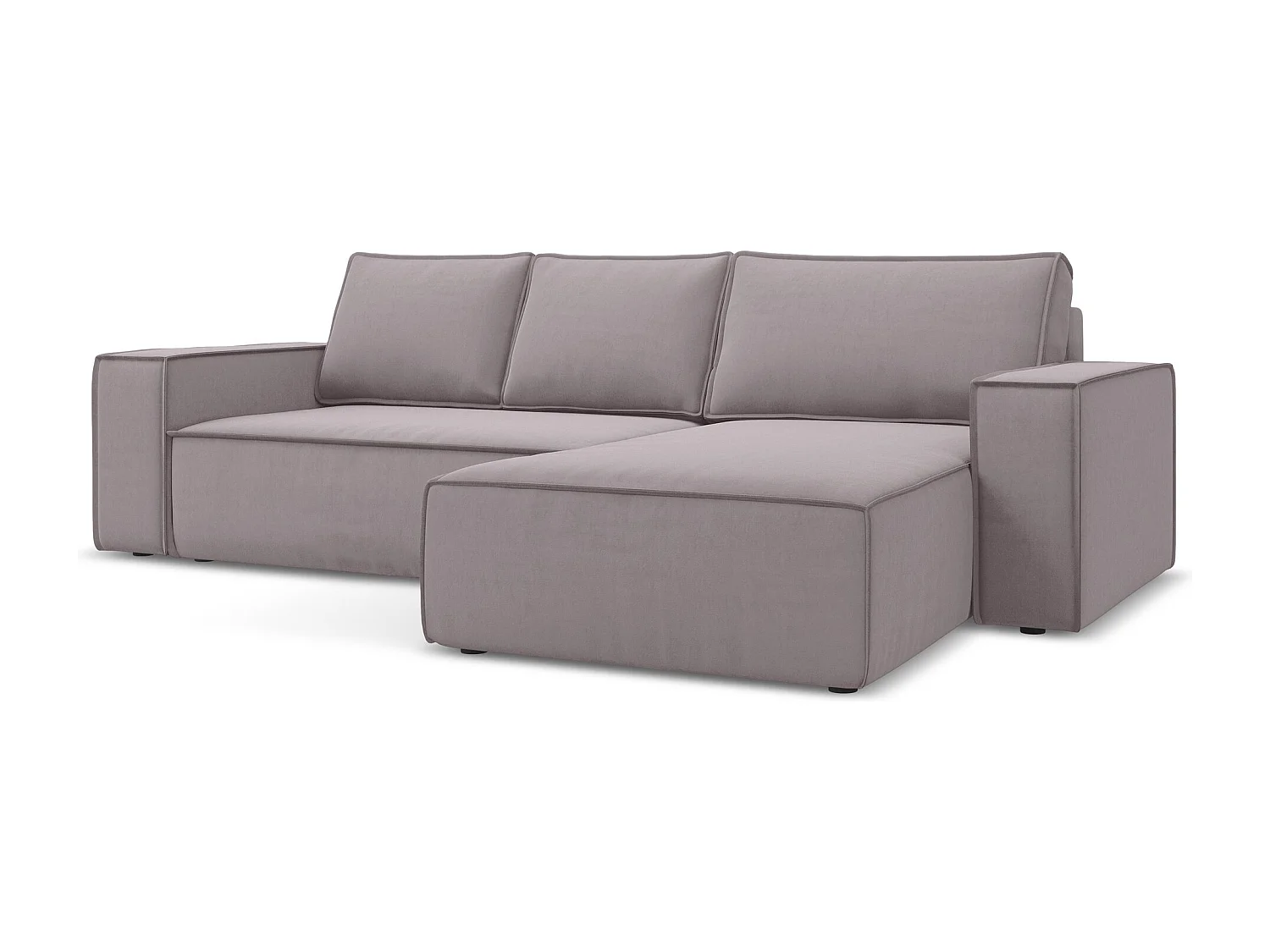 Canapé d’angle 3 places droit convertible en velours - lavande - KIMO