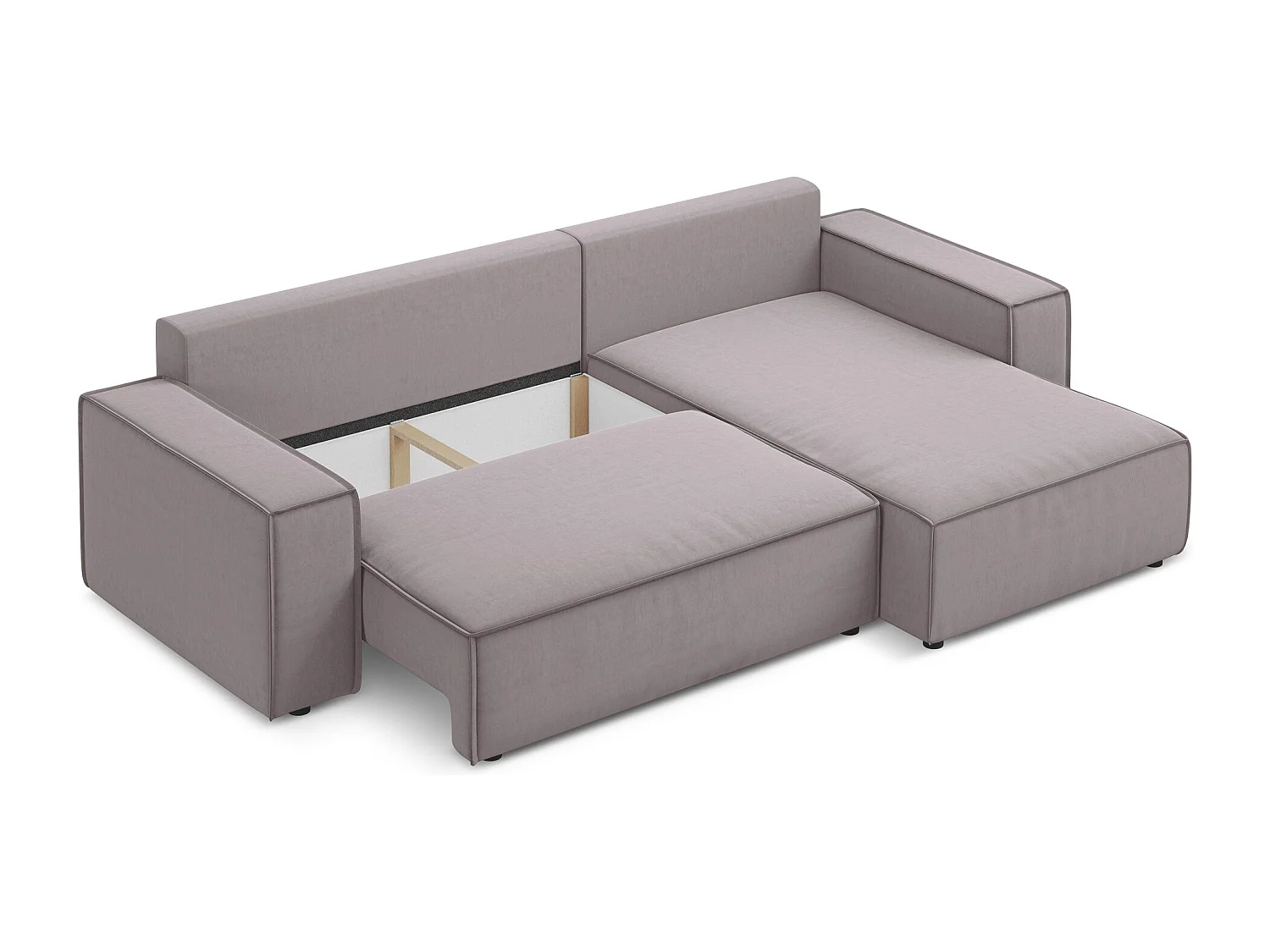 Canapé d’angle 3 places droit convertible en velours - lavande - KIMO