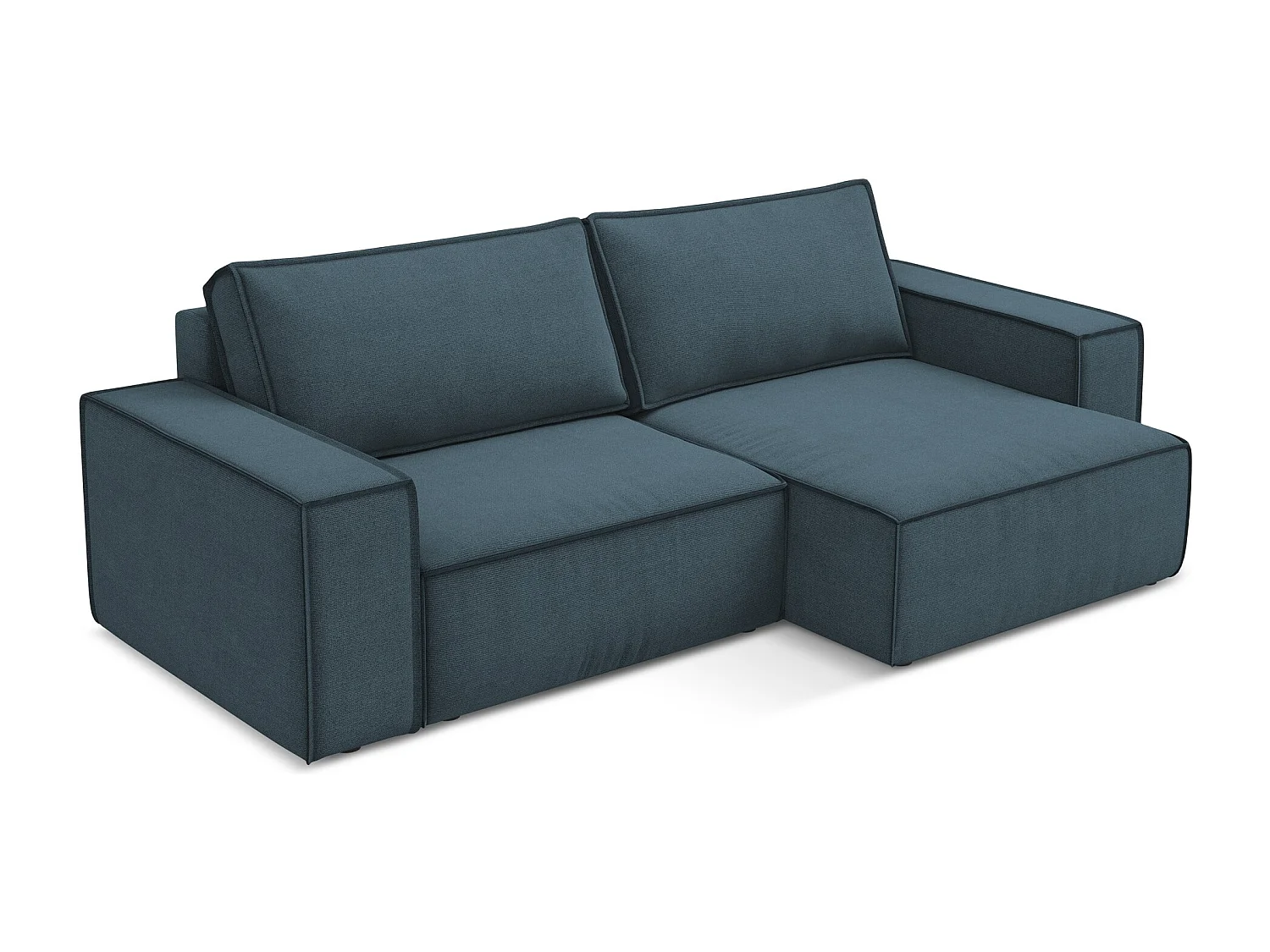 2-Sitzer Ecksofa mit Schlaffunktion - Ecke Rechts - Strukturstoff - Jeans - KIMO