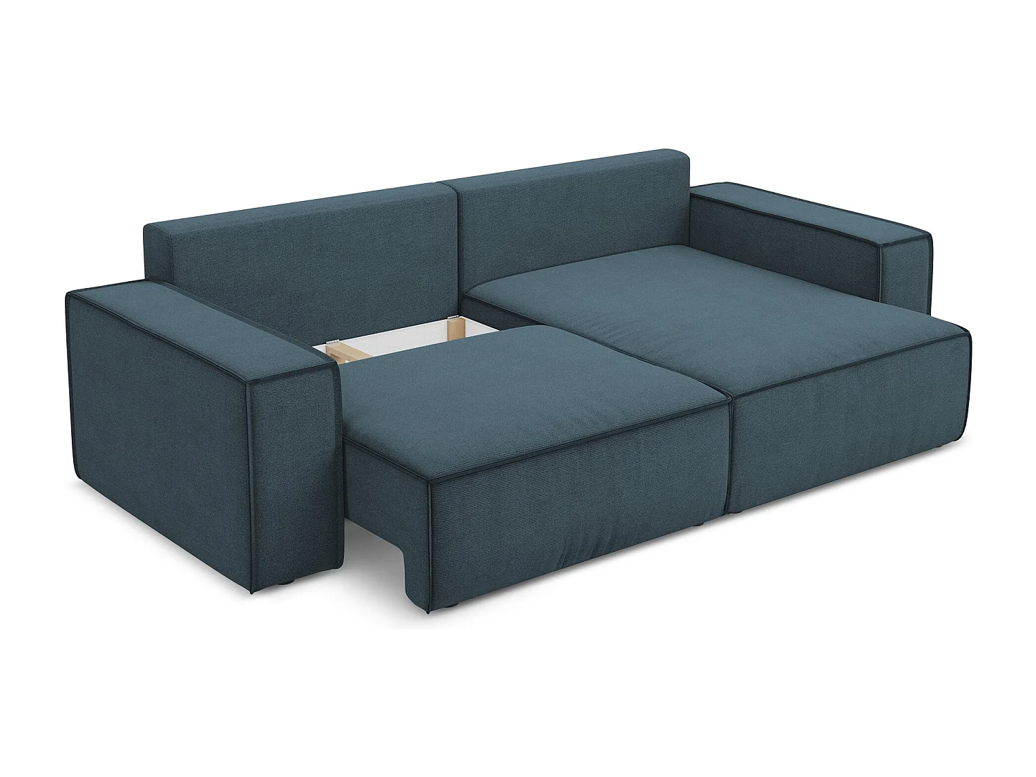 2-Sitzer Ecksofa mit Schlaffunktion - Ecke Rechts - Strukturstoff - Jeans - KIMO