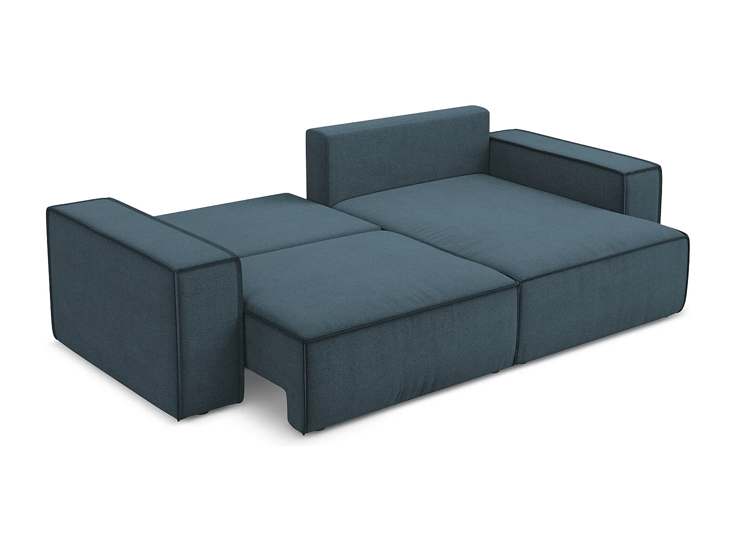 2-Sitzer Ecksofa mit Schlaffunktion - Ecke Rechts - Strukturstoff - Jeans - KIMO