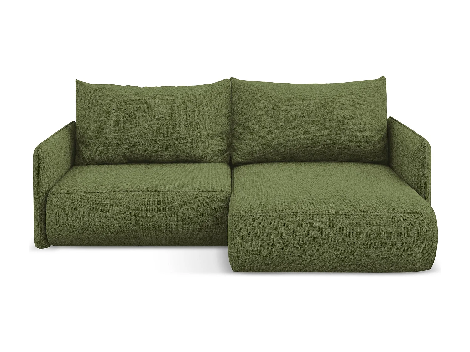 Canapé d’angle 2,5 places droit convertible en tissu chenille - bouteille verte - NANEA