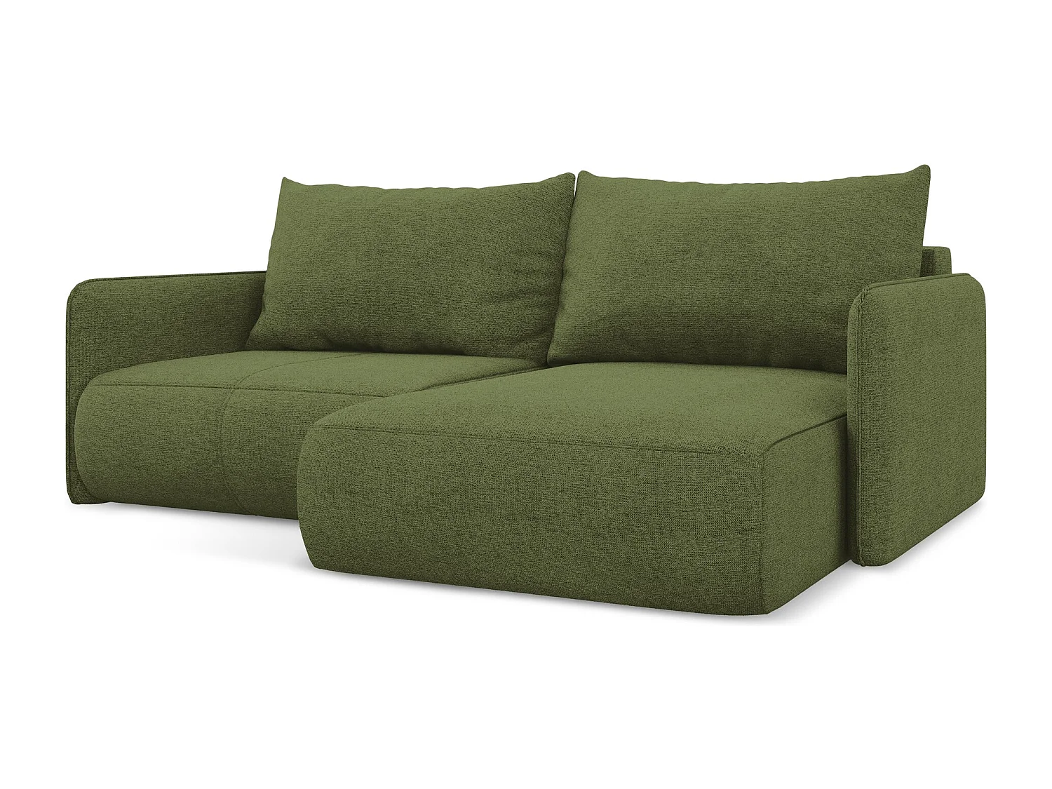 Canapé d’angle 2,5 places droit convertible en tissu chenille - bouteille verte - NANEA