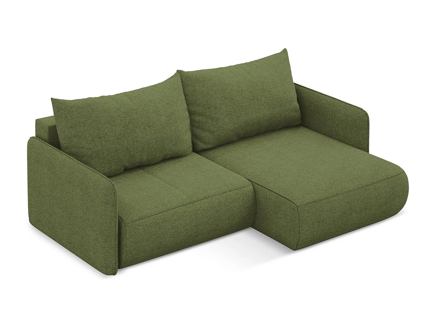 Canapé d’angle 2,5 places droit convertible en tissu chenille - bouteille verte - NANEA