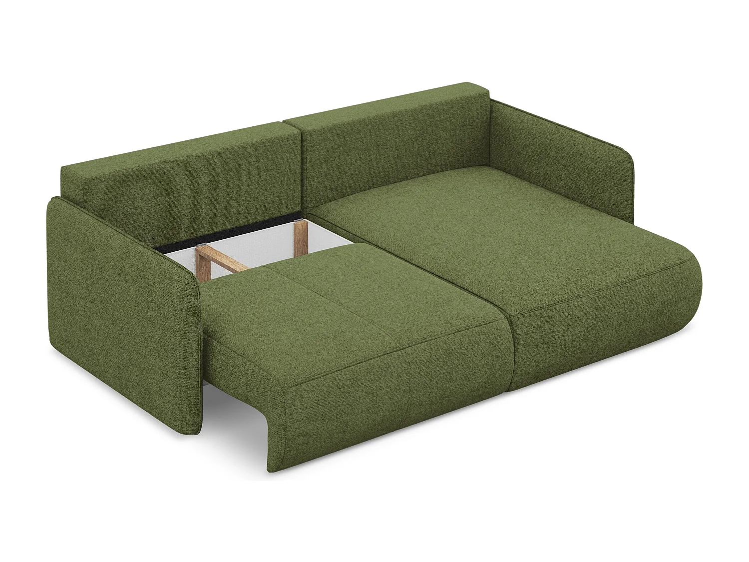 Canapé d’angle 2,5 places droit convertible en tissu chenille - bouteille verte - NANEA