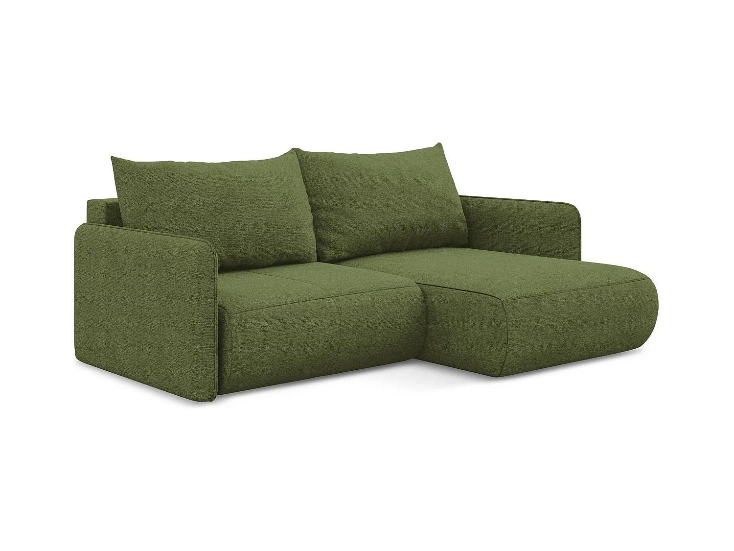 Canapé d’angle 2,5 places droit convertible en tissu chenille - bouteille verte - NANEA