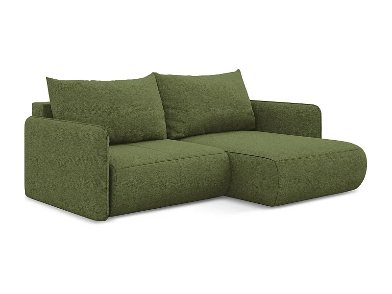 Canapé d’angle 2,5 places droit convertible en tissu chenille - bouteille verte - NANEA