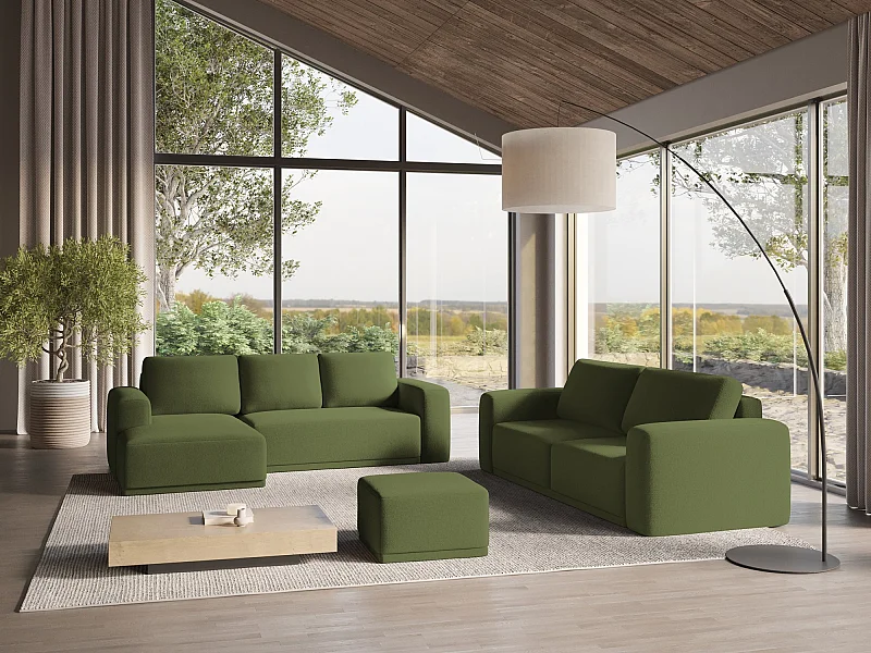 3-Sitzer Ecksofa mit Schlaffunktion - Ecke Links - Chenille - Flaschengrün - KAILA