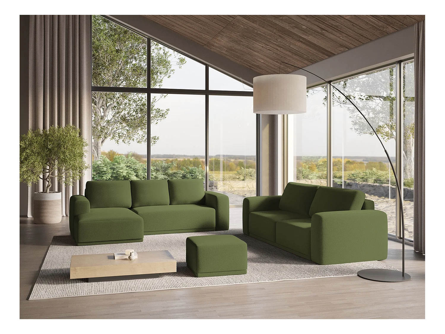 3-Sitzer Ecksofa mit Schlaffunktion - Ecke Links - Chenille - Flaschengrün - KAILA
