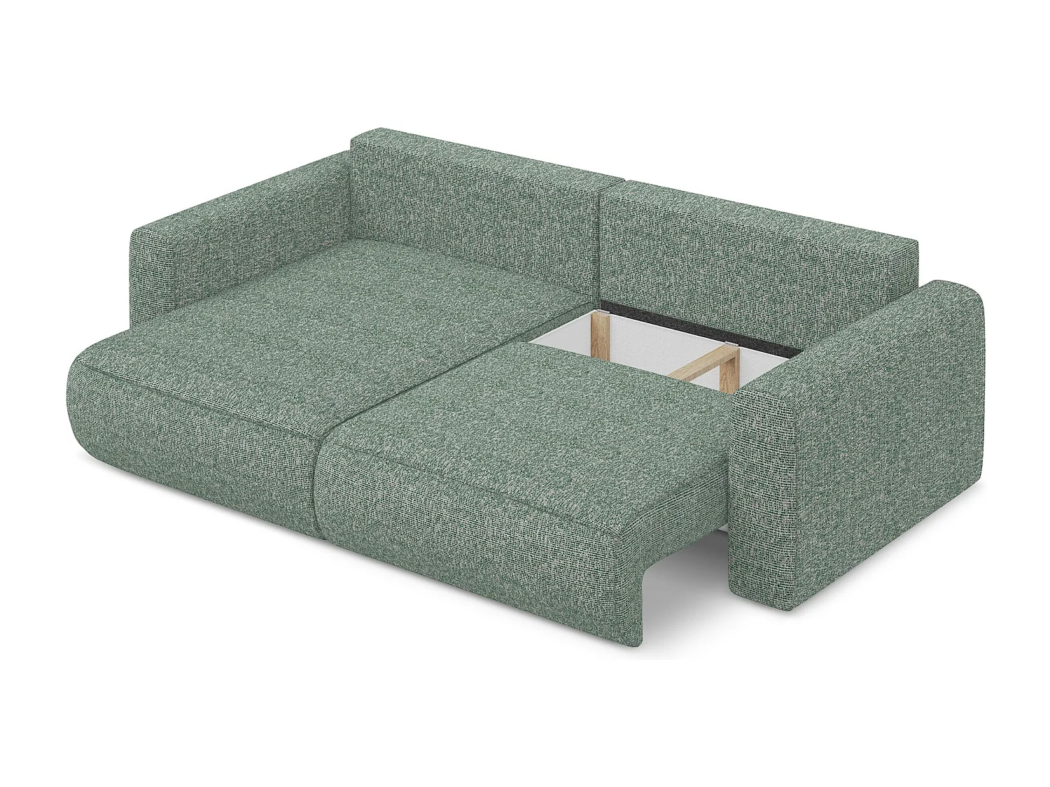 Canapé d’angle 2,5 places gauche convertible en tissu texturé - vert clair - KAPUA