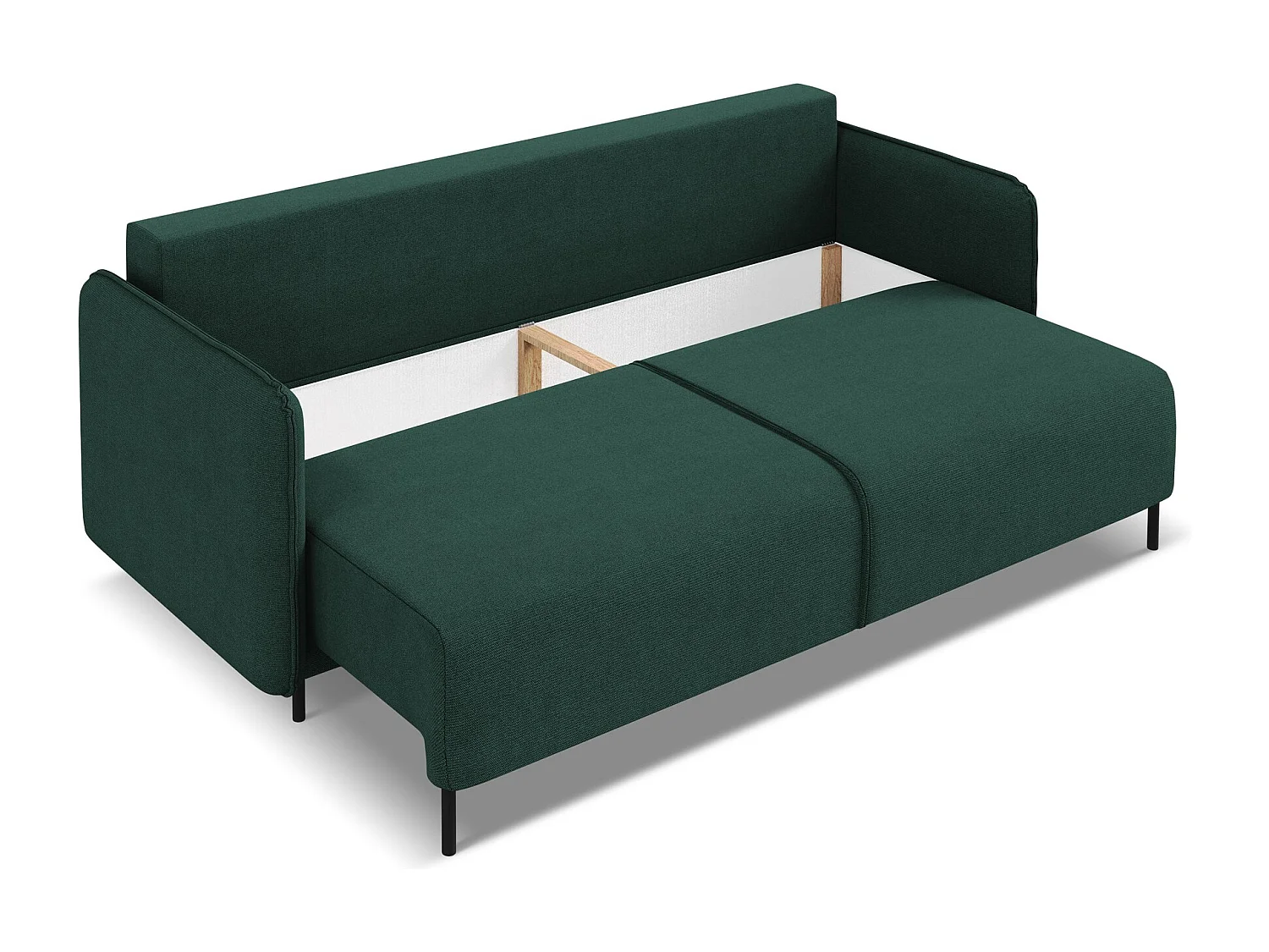 3-Sitzer Sofa mit Schlaffunktion - - Strukturstoff - Flaschengrün - LUANA