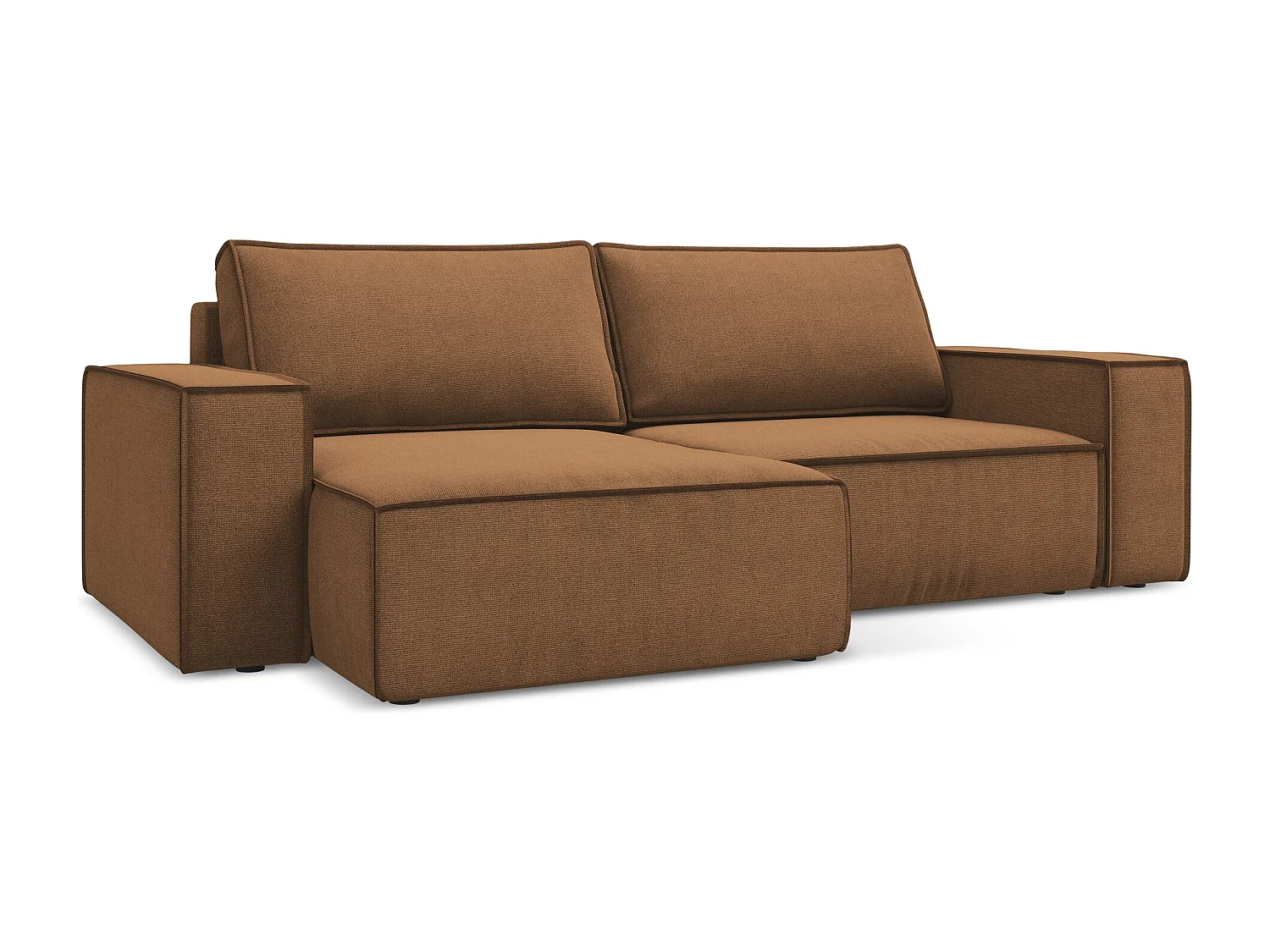 Canapé d’angle 2 places gauche convertible en tissu texturé - terre cuite - KIMO