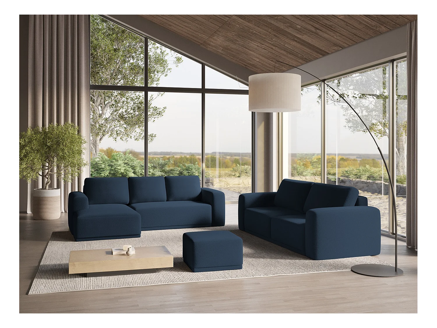 Canapé d'angle gauche convertible en tissu chenille - bleu royal - KAILA