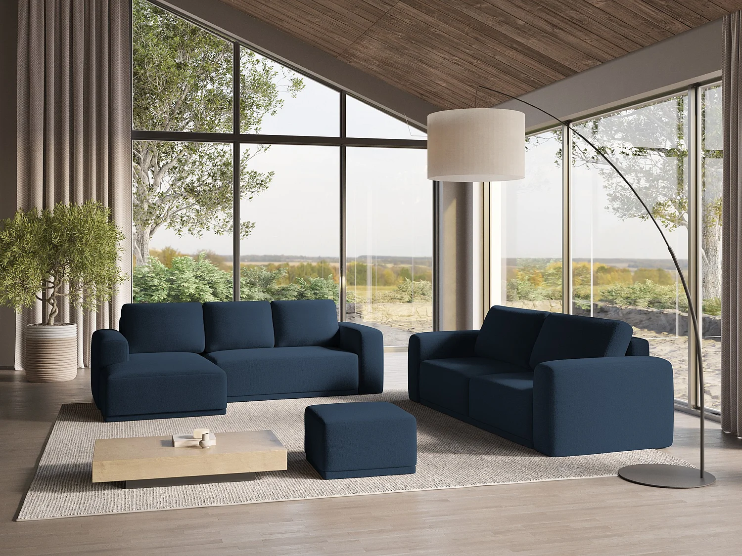 Canapé d'angle gauche convertible en tissu chenille - bleu royal - KAILA