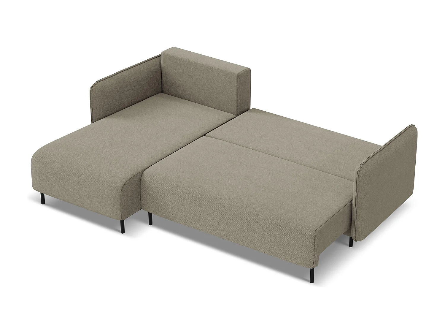 Canapé d'angle gauche convertible en tissu texturé - beige foncé - LUANA