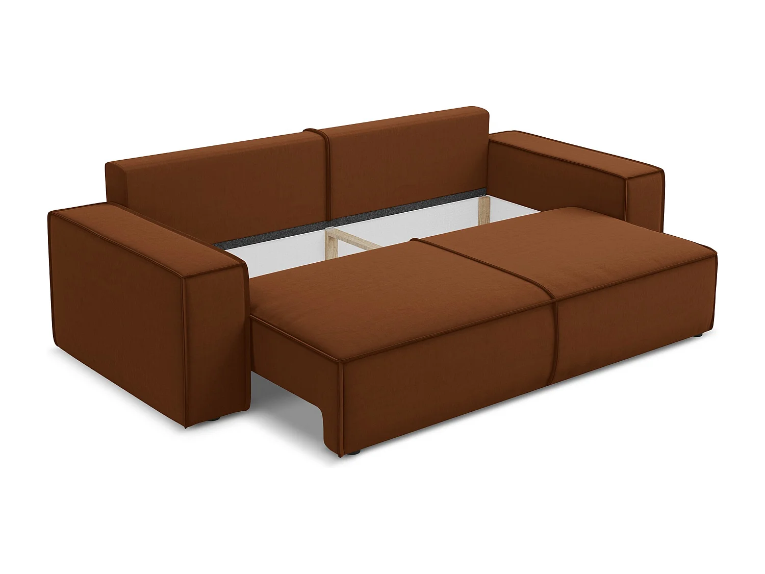 3-Sitzer Sofa mit Schlaffunktion - - Samt - Terrakotta - KIMO