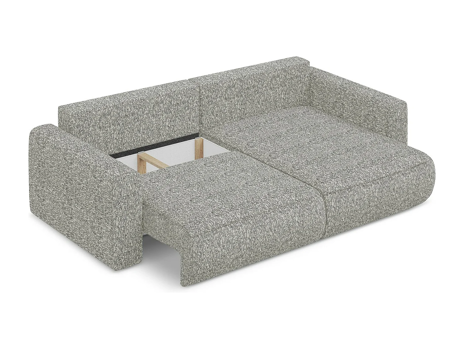 Canapé d’angle 2,5 places droit convertible en tissu texturé - gris beige - KAPUA