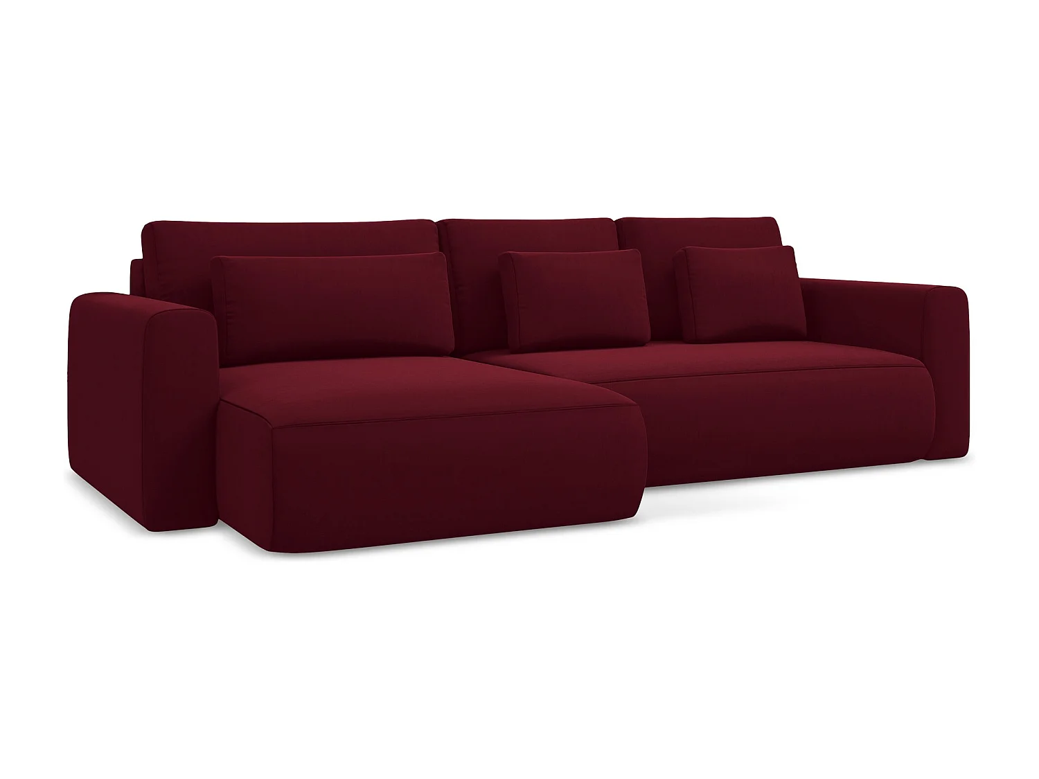 Canapé d’angle 3 places gauche convertible en velours - bourgogne - KAPUA