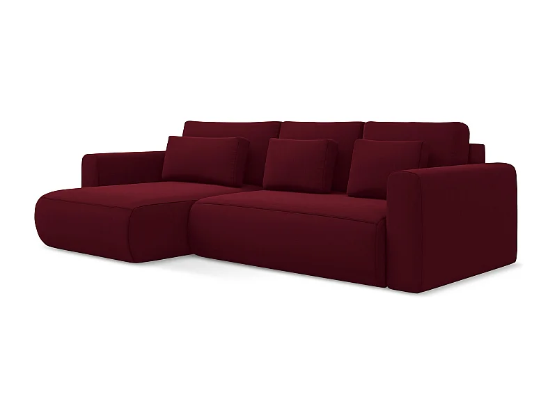 3-Sitzer Ecksofa mit Schlaffunktion - Ecke Links - Samt - Burgund - KAPUA