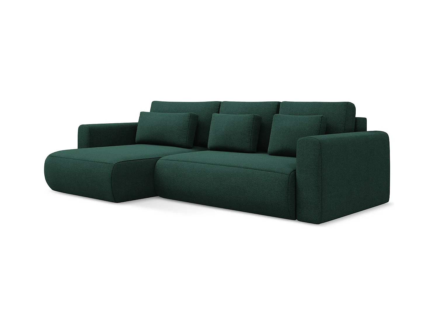 Canapé d’angle 3 places gauche convertible en tissu texturé - bouteille verte - KAPUA