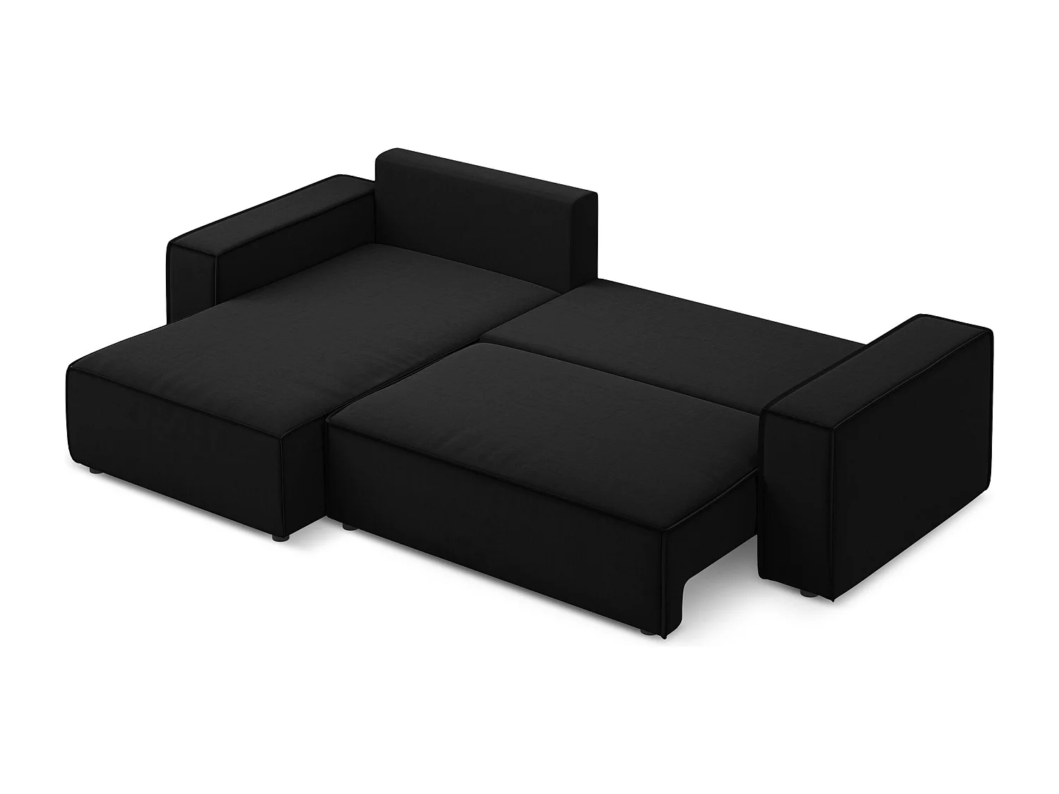 Canapé d’angle 3 places gauche convertible en velours - noir - KIMO