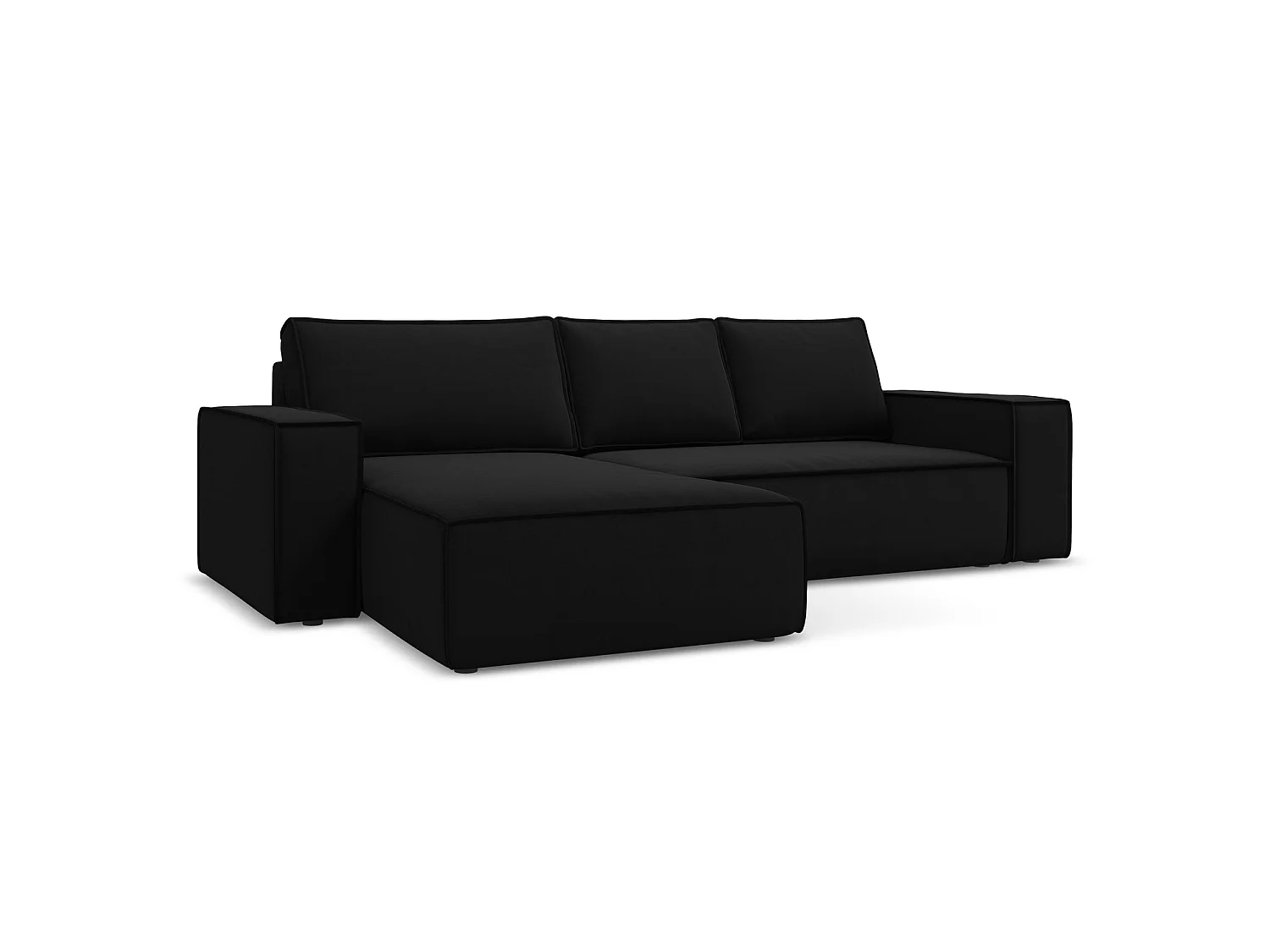 3-Sitzer Ecksofa mit Schlaffunktion - Ecke Links - Samt - Schwarz - LIVORNO
