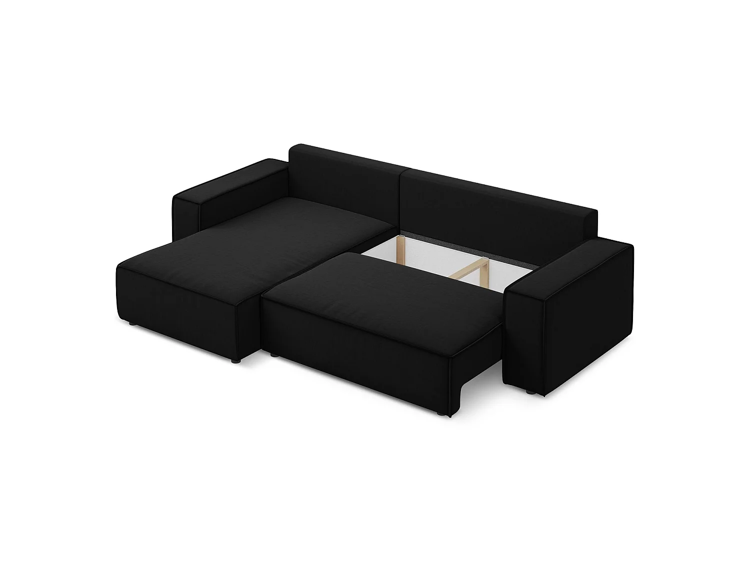 3-Sitzer Ecksofa mit Schlaffunktion - Ecke Links - Samt - Schwarz - LIVORNO