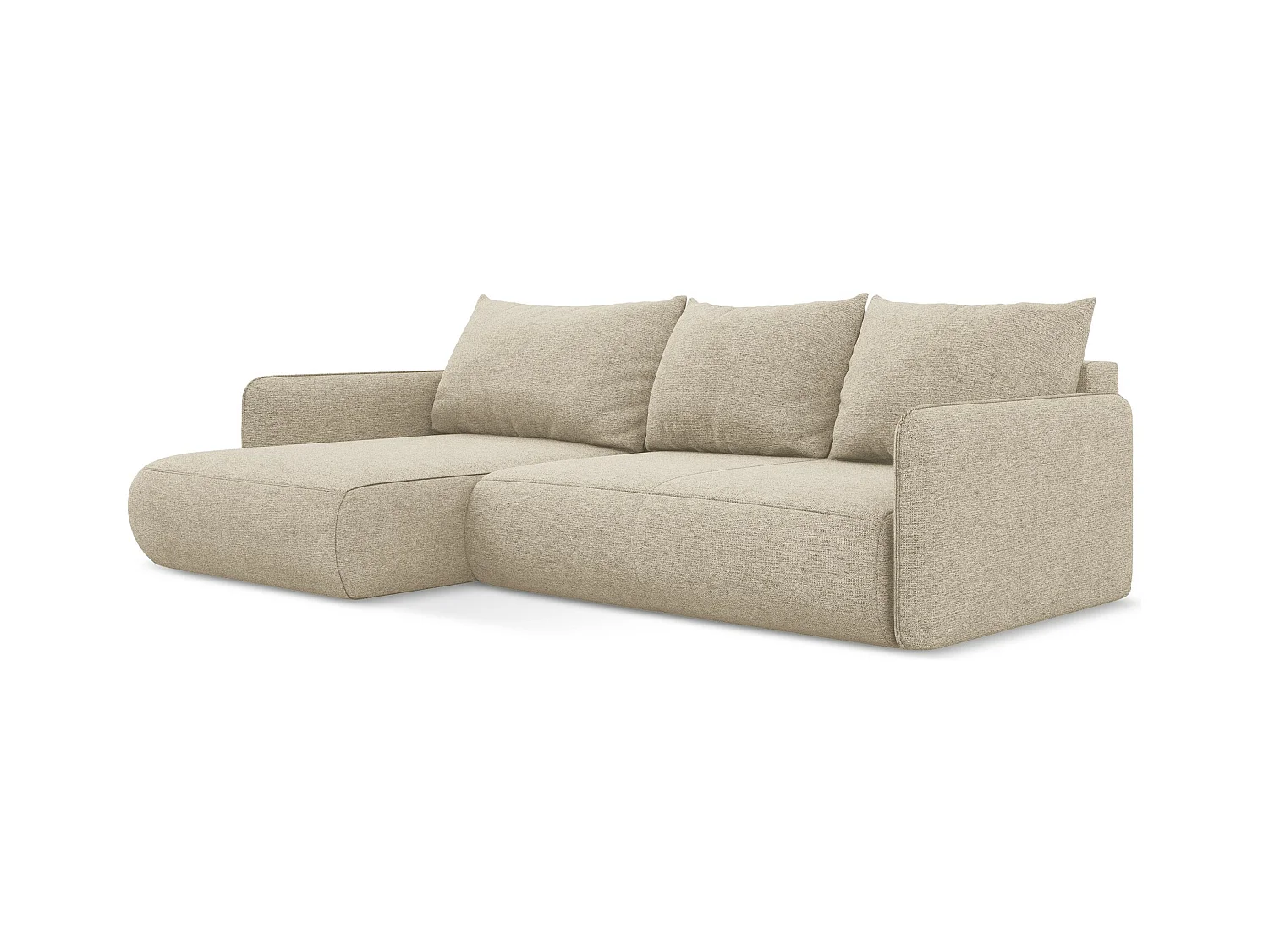 Canapé d’angle 3 places gauche convertible en tissu chenille - beige foncé - NANEA
