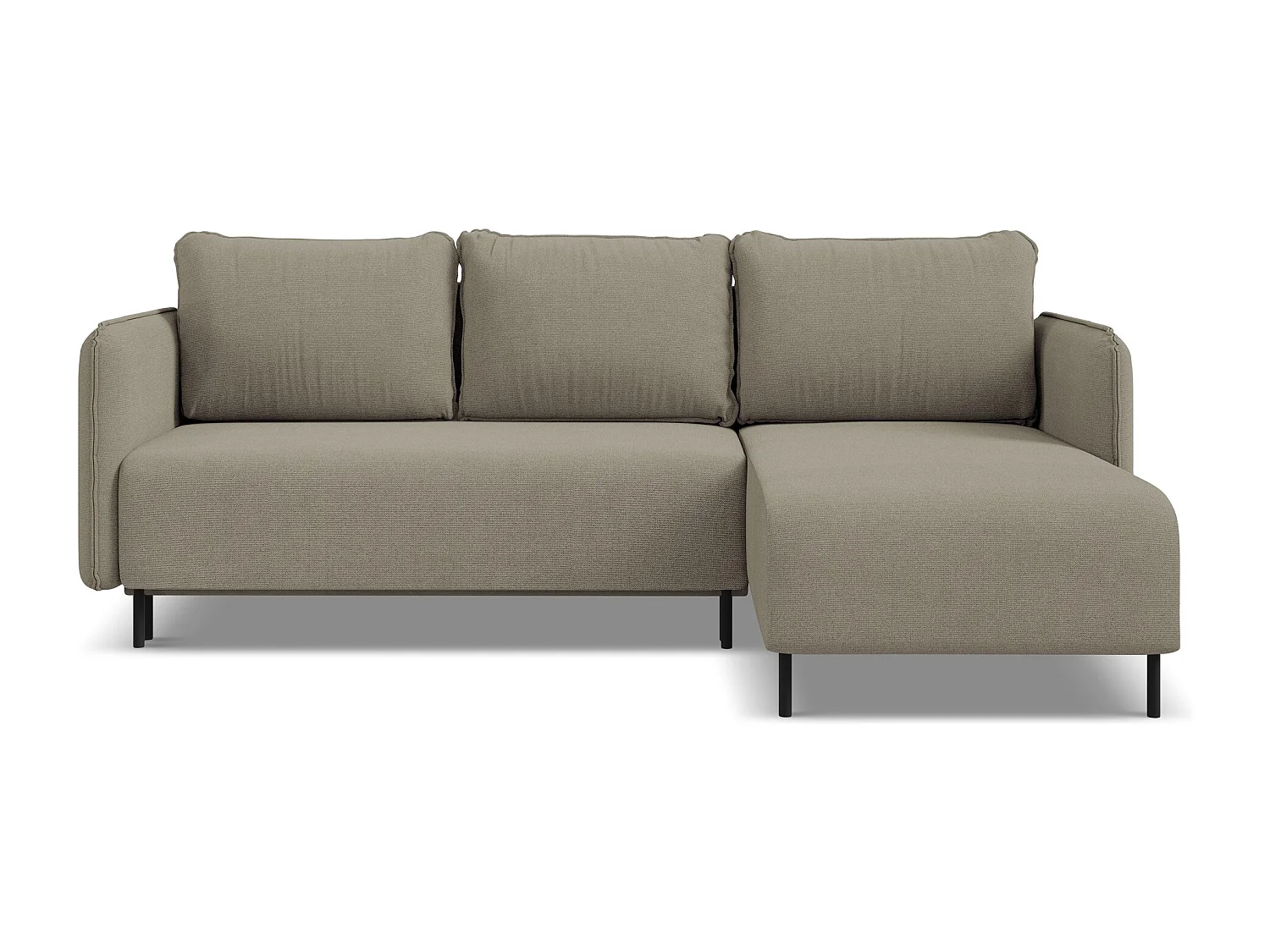 Canapé d'angle droit convertible en tissu texturé - beige foncé - LUANA