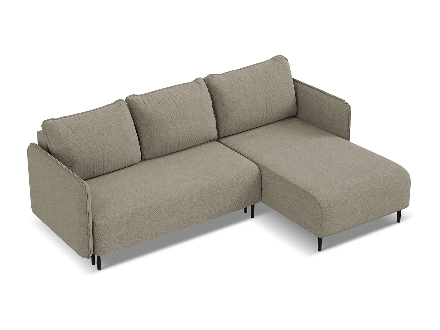 Canapé d'angle droit convertible en tissu texturé - beige foncé - LUANA