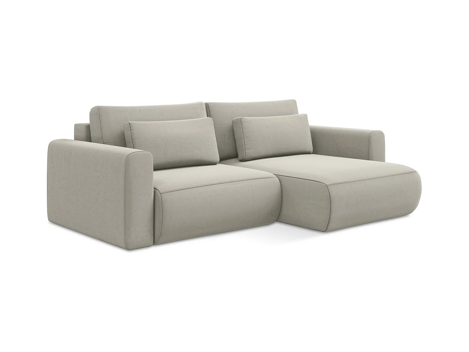 Canapé d’angle 2,5 places droit convertible en velours - perle - KAPUA
