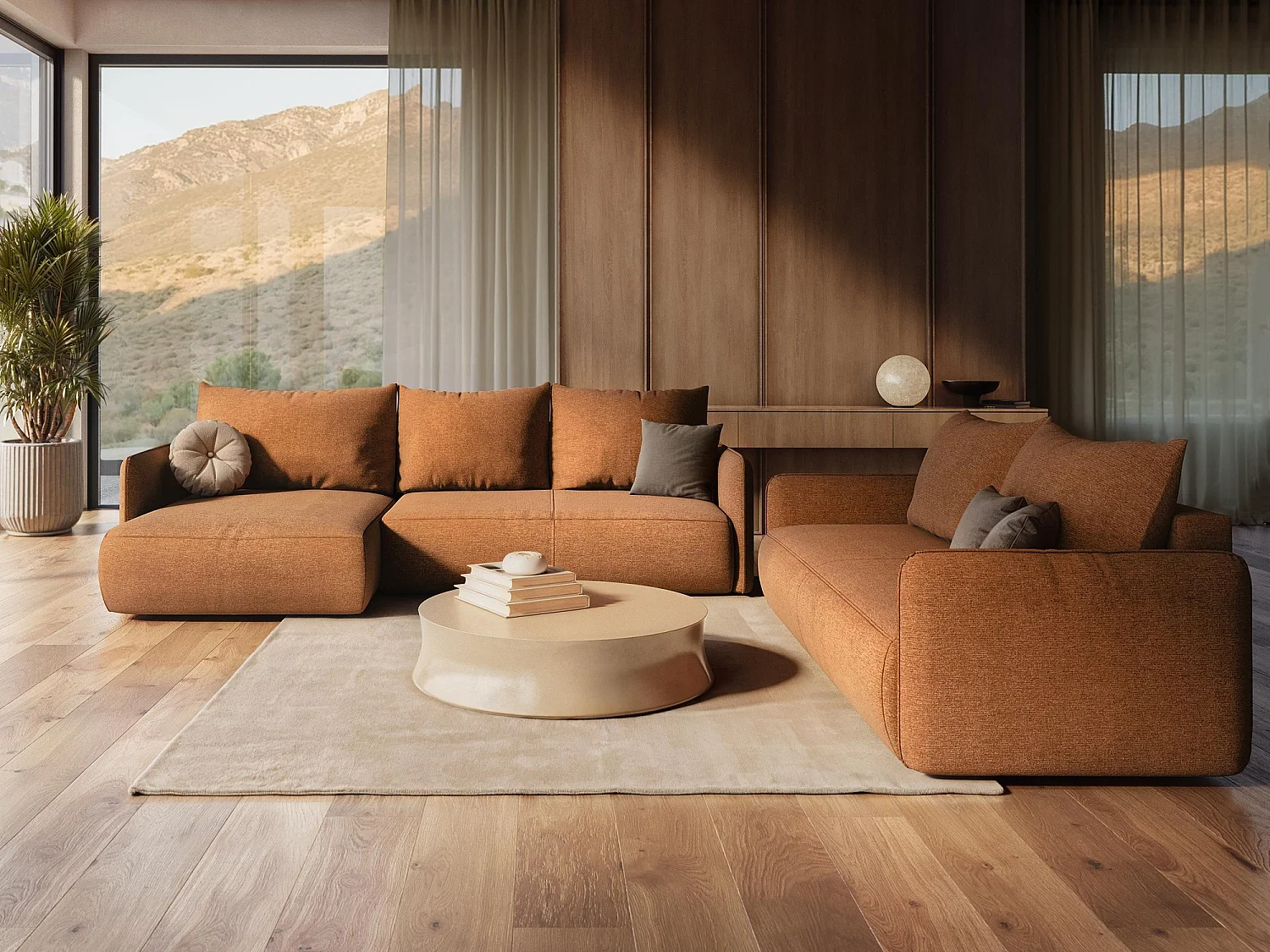 3-Sitzer Ecksofa mit Schlaffunktion - Ecke Links - Samt - Schwarz - NANEA