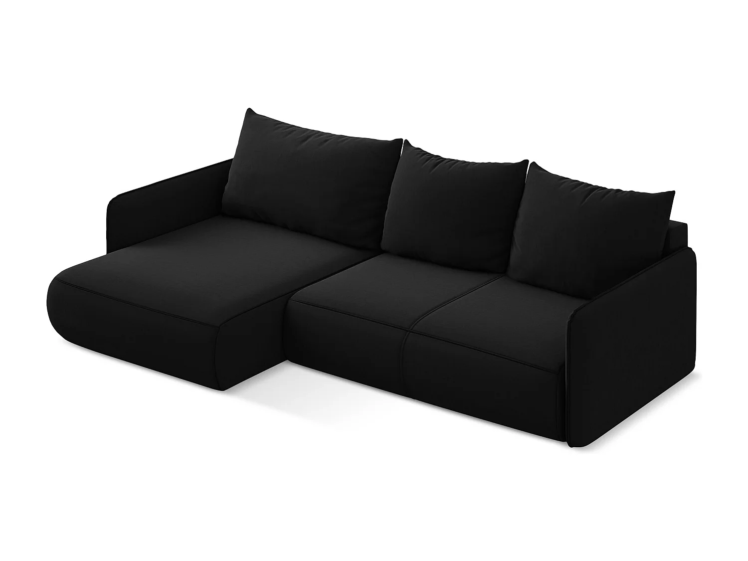 3-Sitzer Ecksofa mit Schlaffunktion - Ecke Links - Samt - Schwarz - NANEA