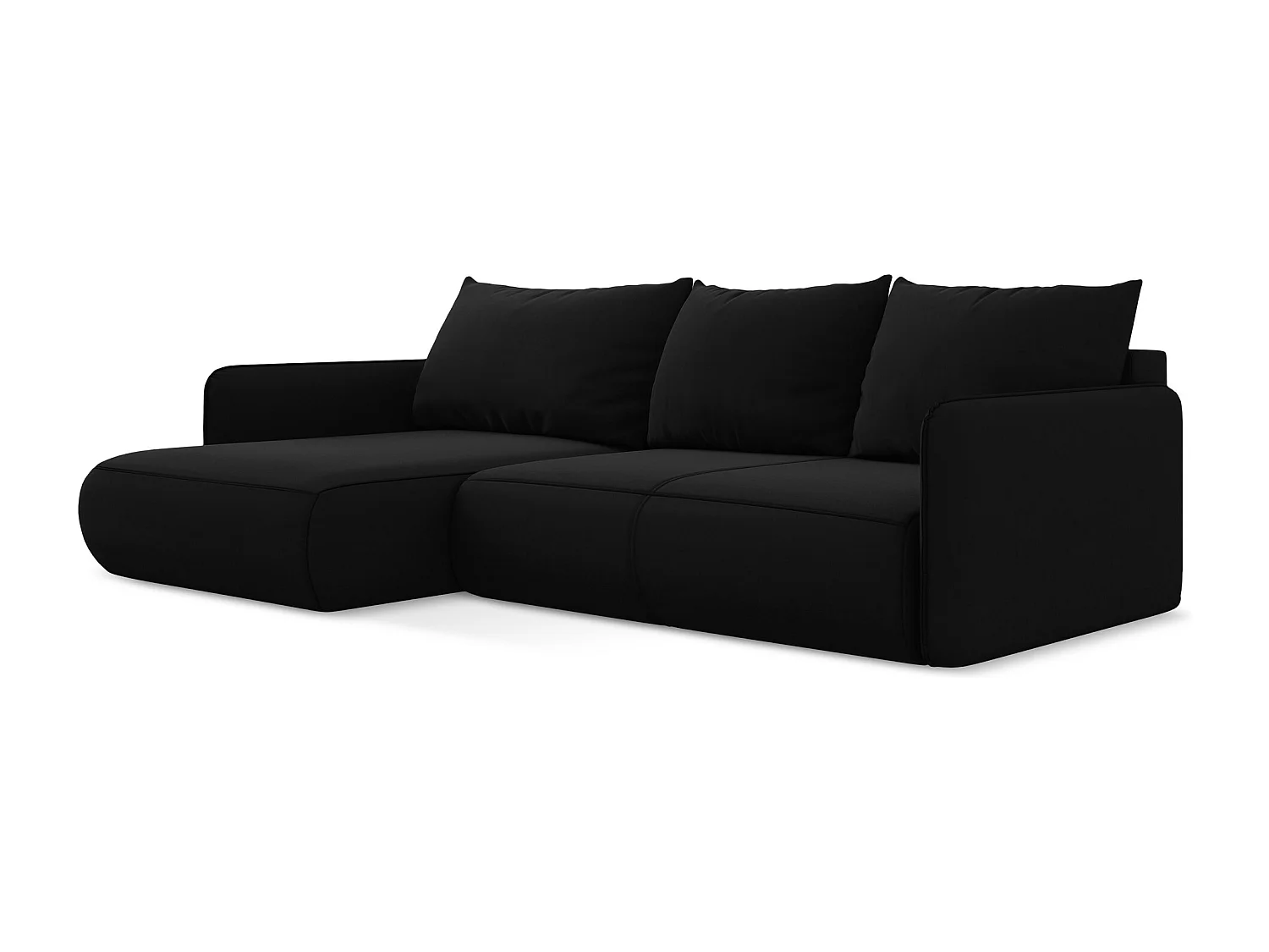 Canapé d’angle 3 places gauche convertible en velours - noir - NANEA