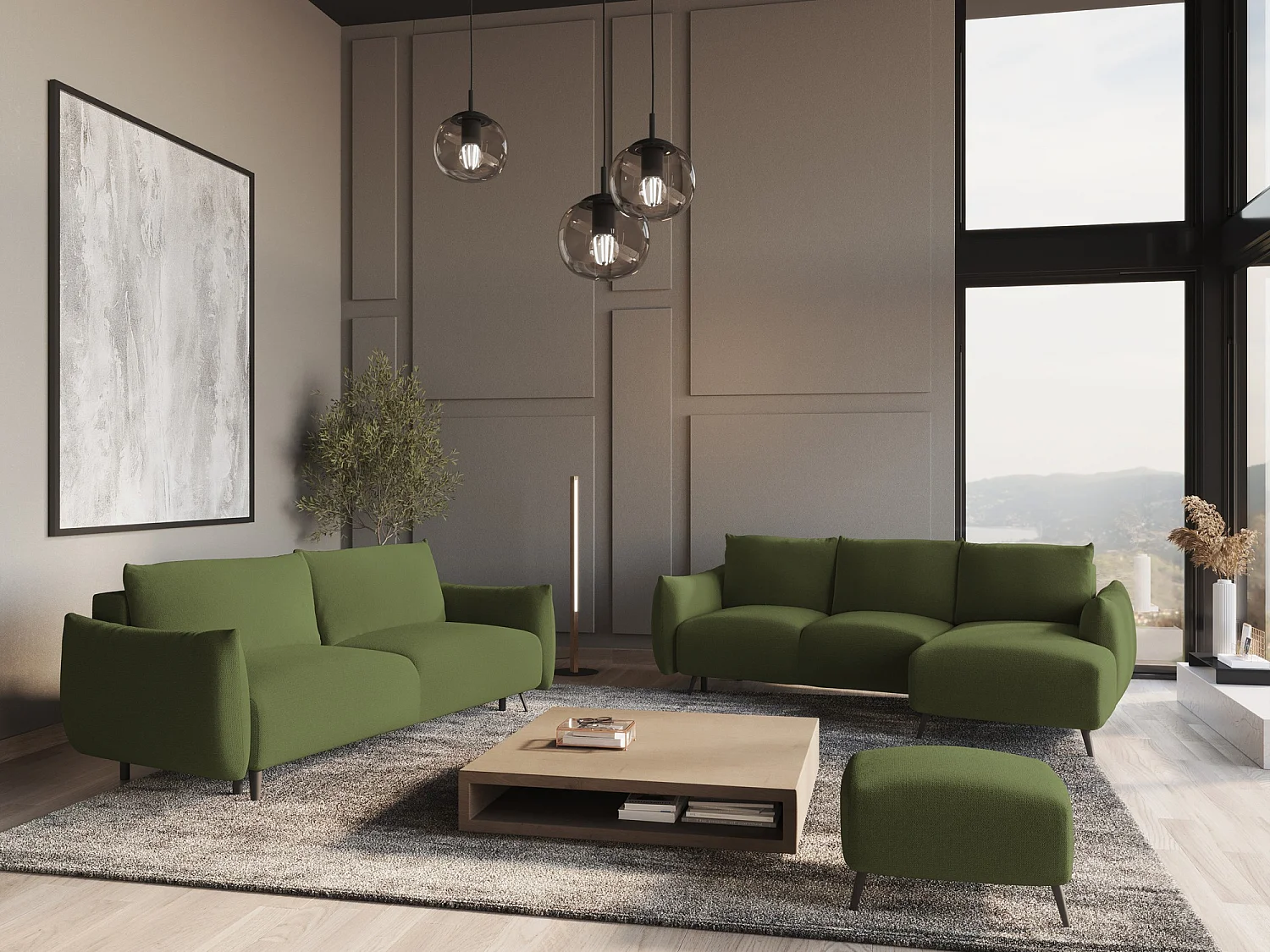 3-Sitzer Sofa mit Schlaffunktion - - Chenille - Flaschengrün - MALIE