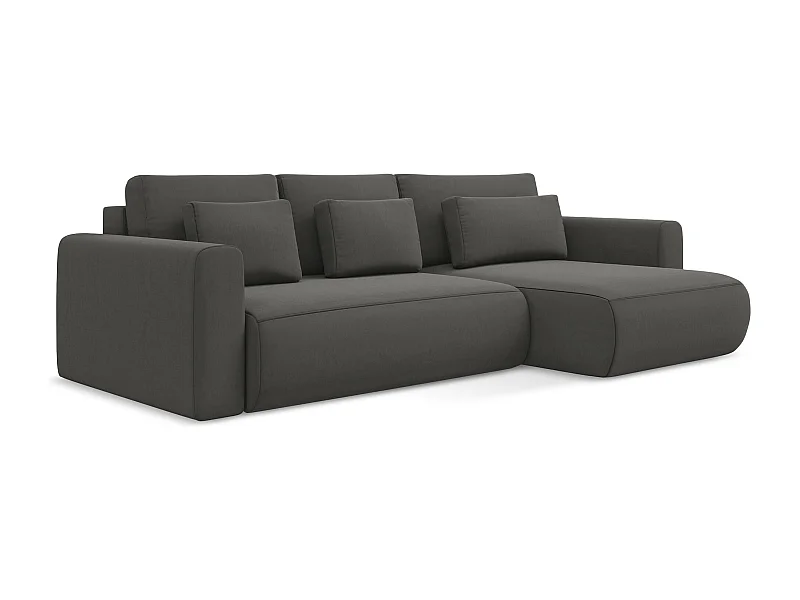 Canapé d’angle 3 places droit convertible en velours - acier - KAPUA