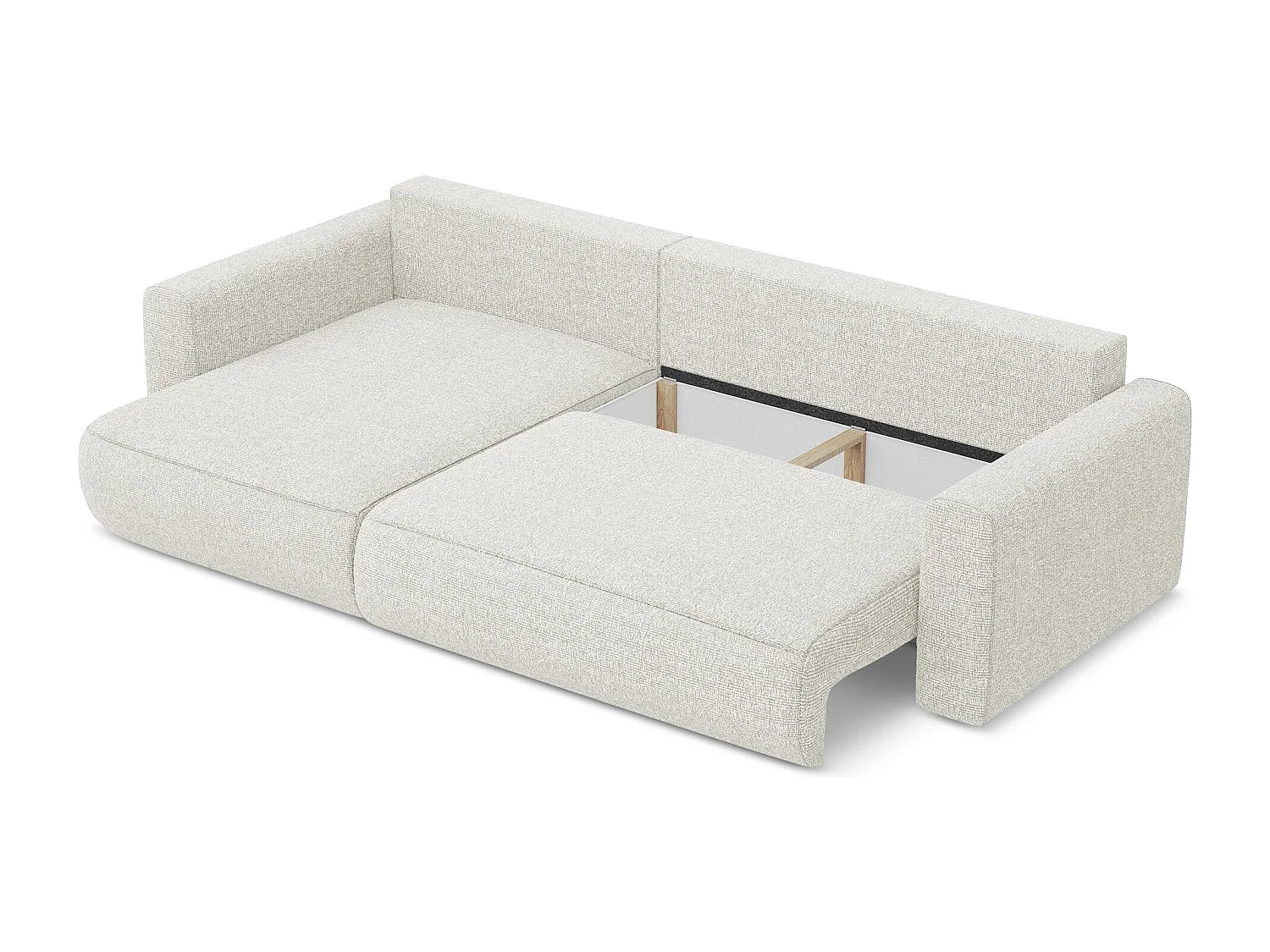 Canapé d’angle 3 places gauche convertible en tissu texturé - blanc beige - KAPUA