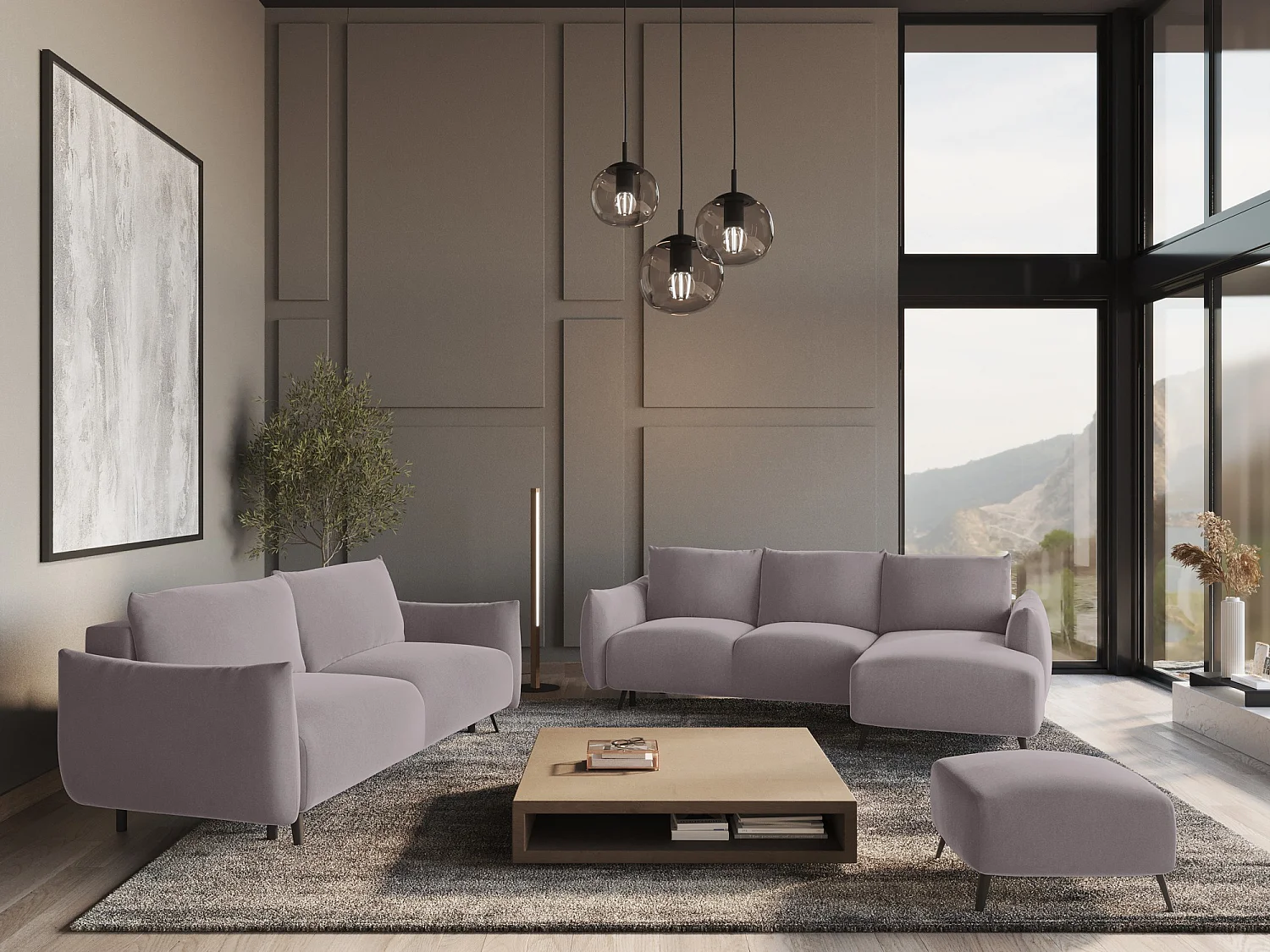 3-Sitzer Sofa mit Schlaffunktion - - Samt - Lavendel - MALIE