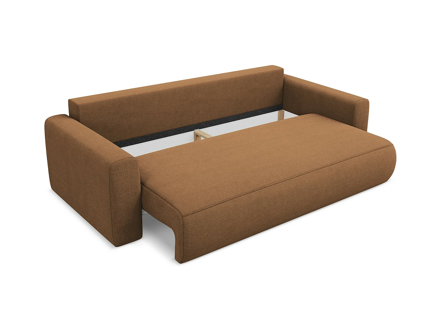 Canapé 3 places convertible en tissu texturé - terracotta foncé - KAPUA