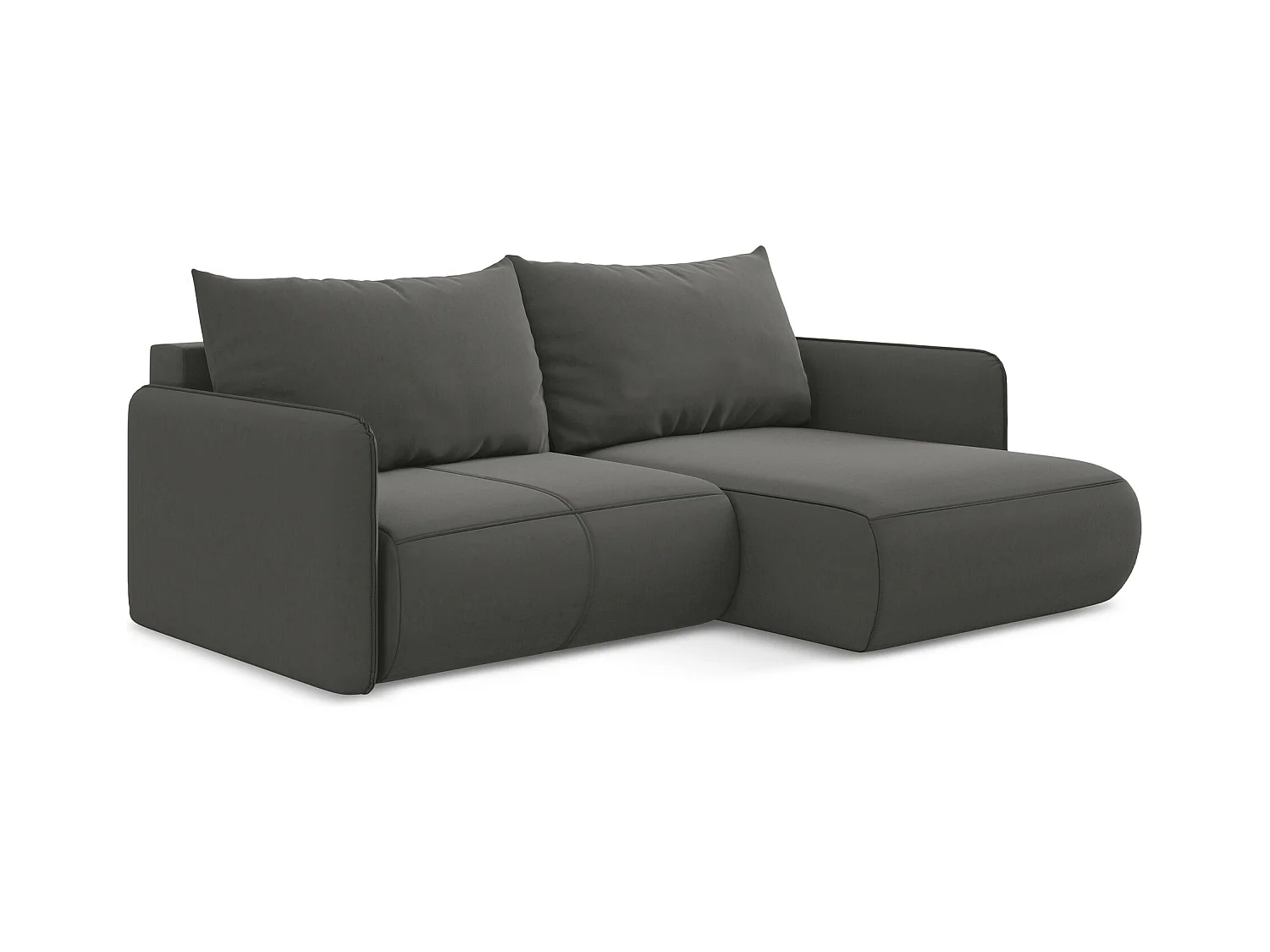 Canapé d’angle 2,5 places droit convertible en velours - acier - NANEA