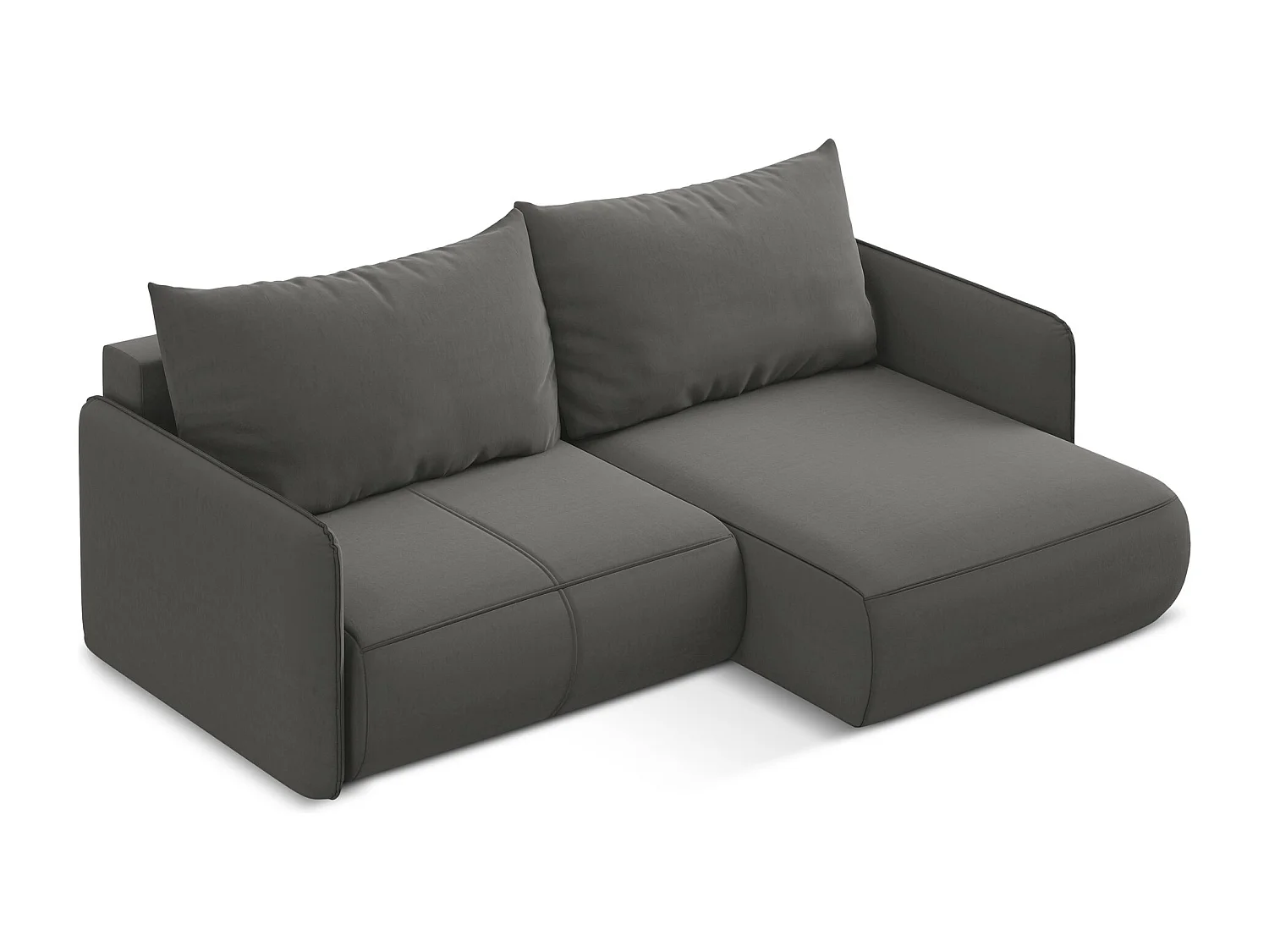 Canapé d’angle 2,5 places droit convertible en velours - acier - NANEA