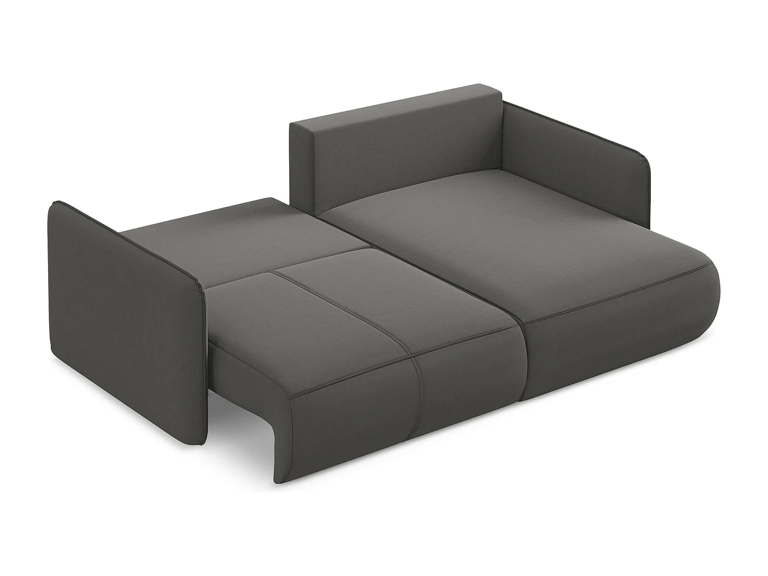 Canapé d’angle 2,5 places droit convertible en velours - acier - NANEA