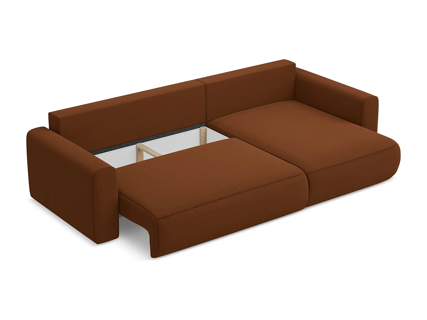 Narożnik prawostronny z funkcją spania - z tkaniny welwetowej - terakota - KAPUA
