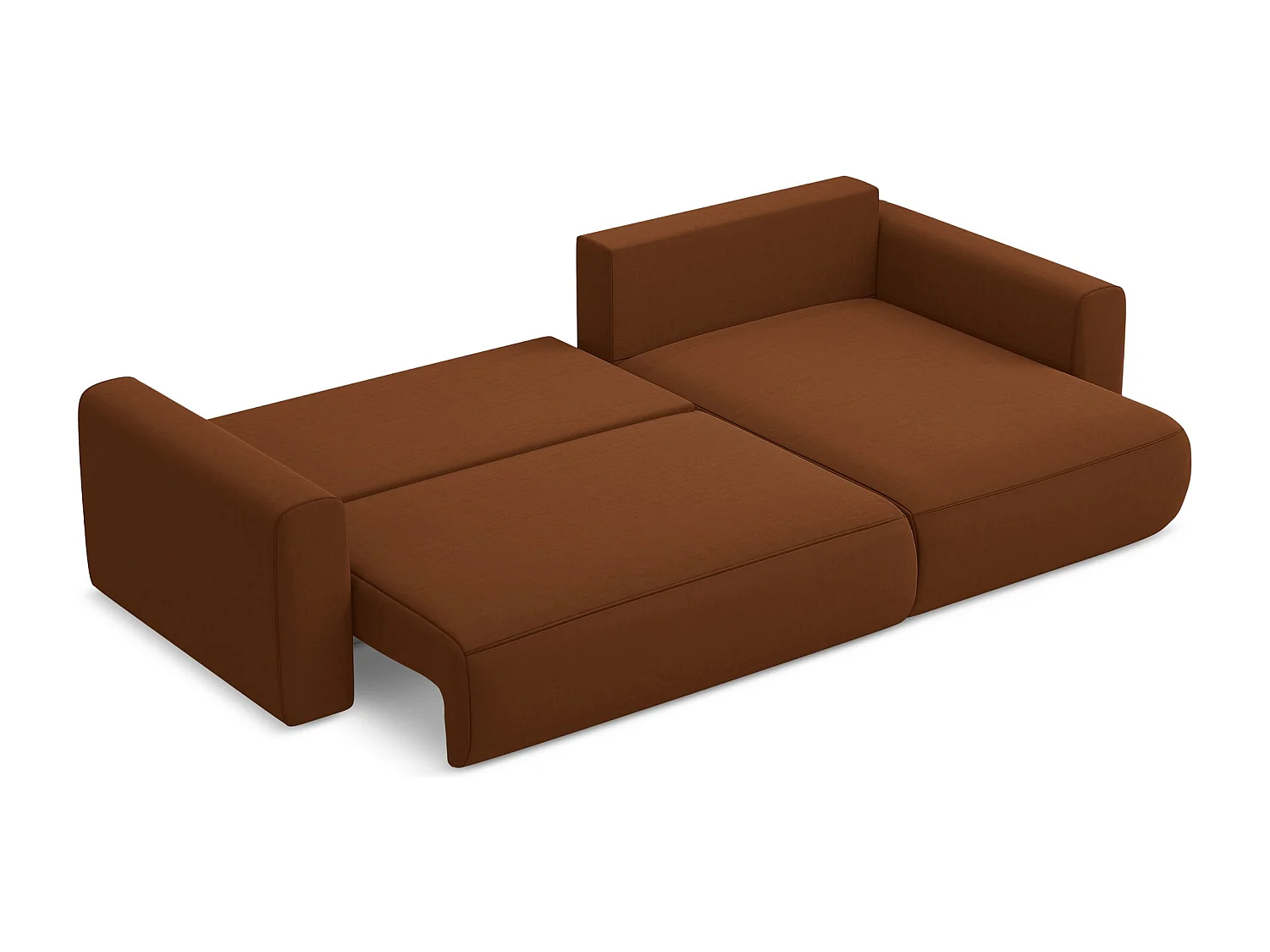 Narożnik prawostronny z funkcją spania - z tkaniny welwetowej - terakota - KAPUA