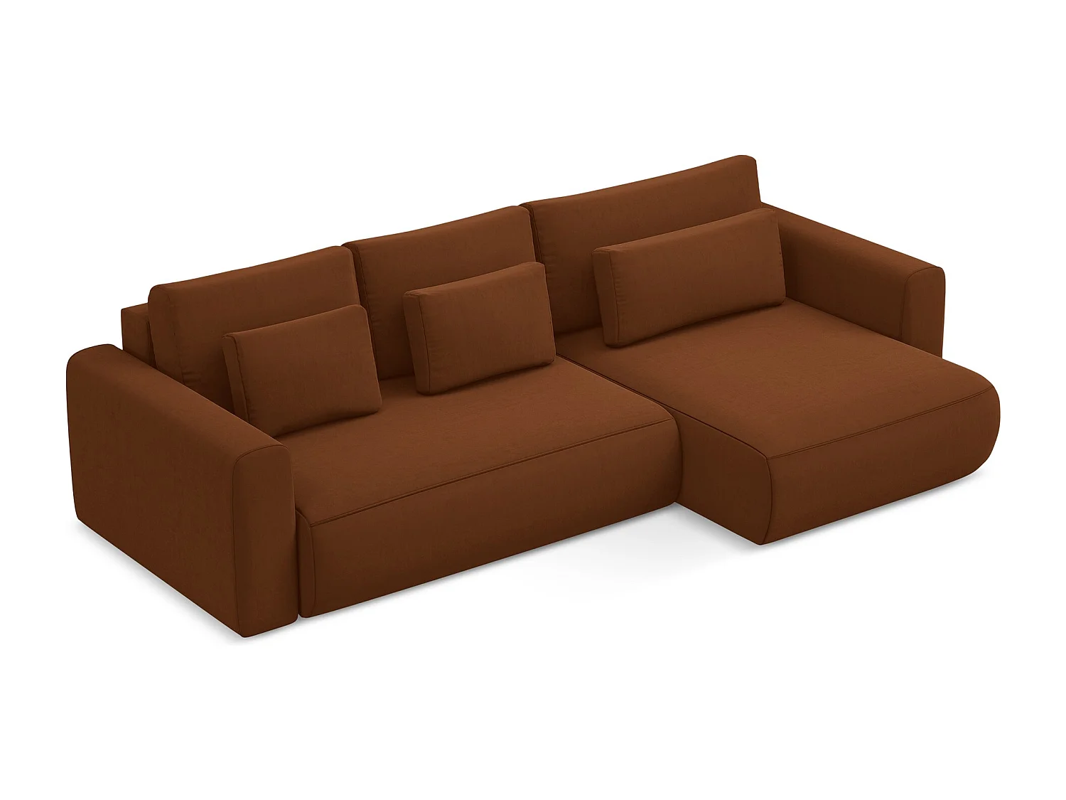 Canapé d’angle 3 places droit convertible en velours - terre cuite - KAPUA