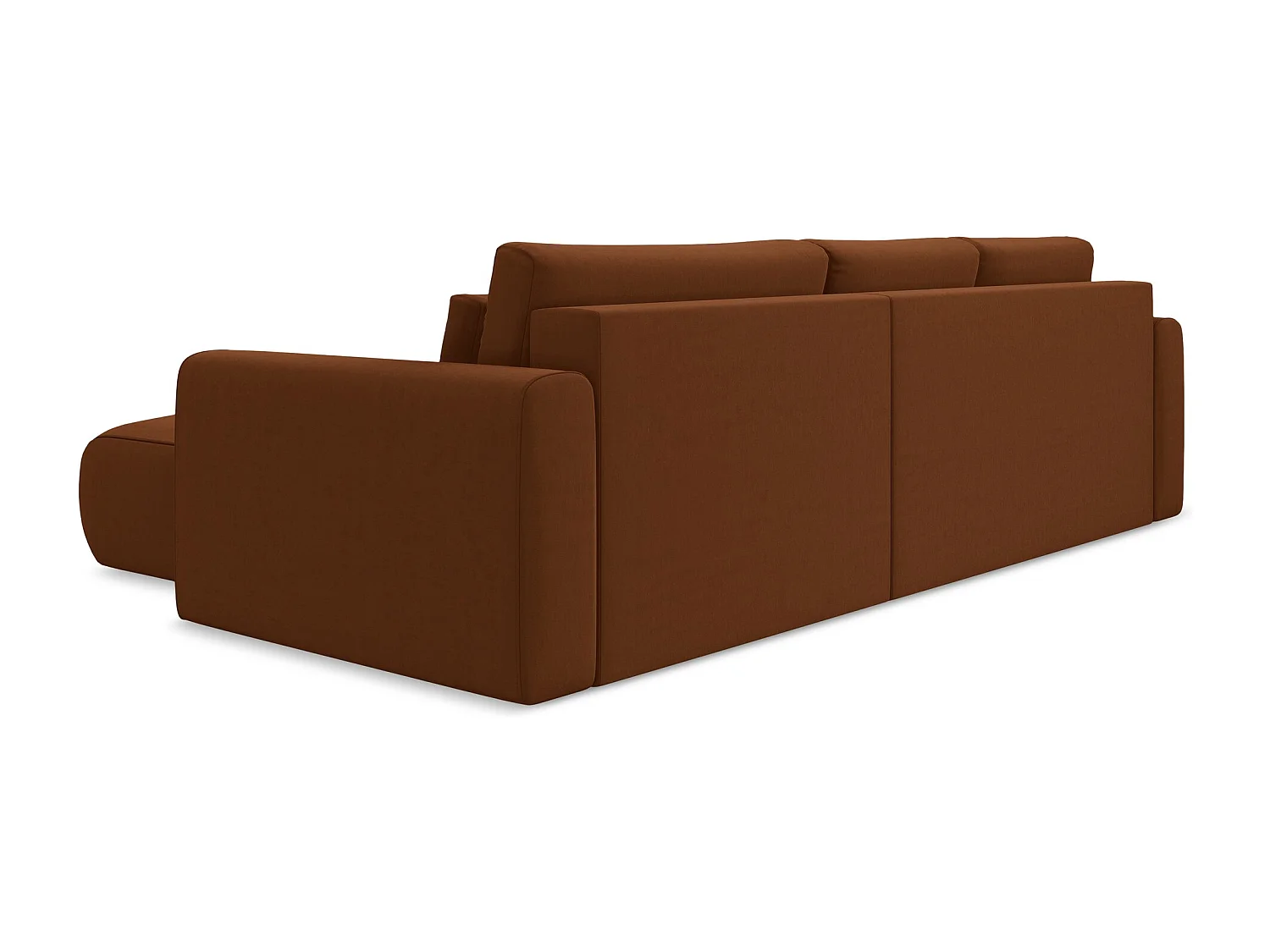 Canapé d’angle 3 places droit convertible en velours - terre cuite - KAPUA