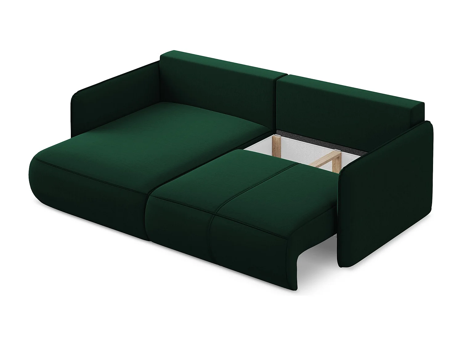 Hoekslaapbank links van flessengroen velours - NANEA