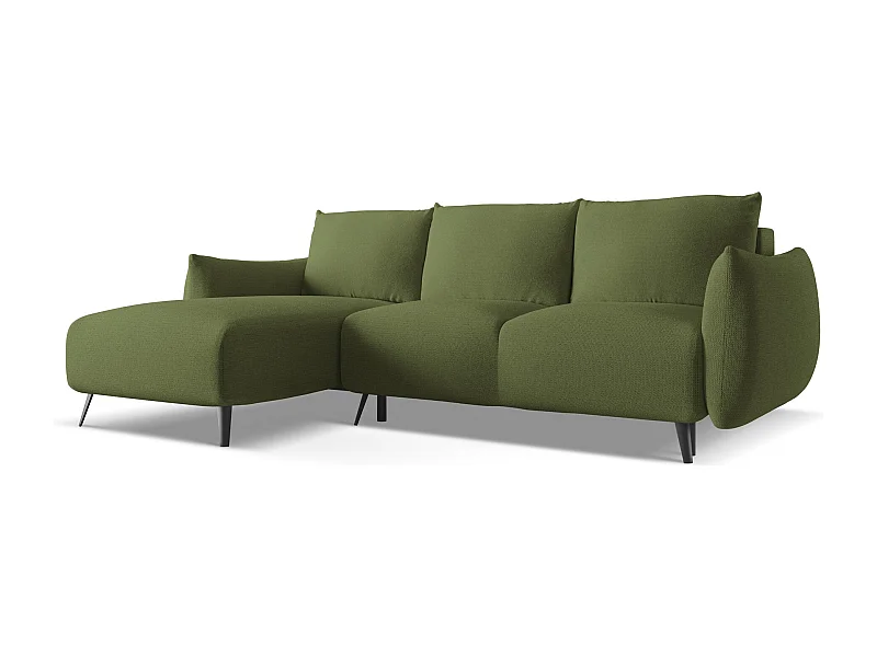 3-Sitzer Ecksofa mit Schlaffunktion - Ecke Links - Chenille - Flaschengrün - MALIE