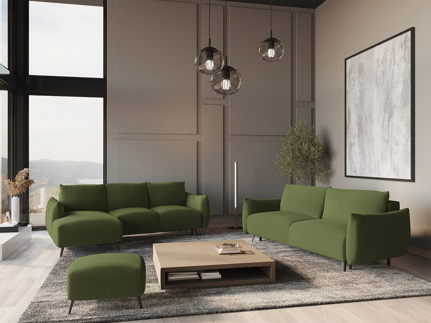 3-Sitzer Ecksofa mit Schlaffunktion - Ecke Links - Chenille - Flaschengrün - MALIE